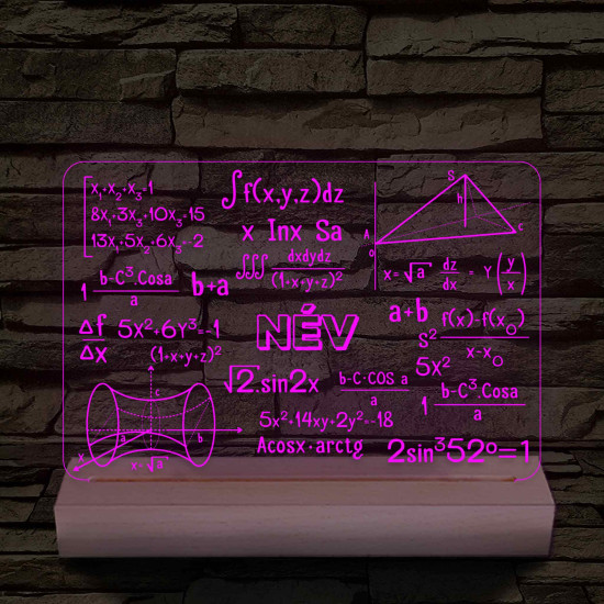 Matematikai-fizikai kollázs – fatalppal egyedi neves 7 színű színváltós 3D led lámpa