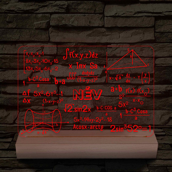 Matematikai-fizikai kollázs – fatalppal egyedi neves 7 színű színváltós 3D led lámpa