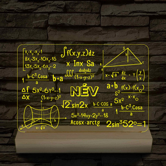 Matematikai-fizikai kollázs – fatalppal egyedi neves 7 színű színváltós 3D led lámpa