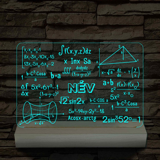 Matematikai-fizikai kollázs – fatalppal egyedi neves 7 színű színváltós 3D led lámpa