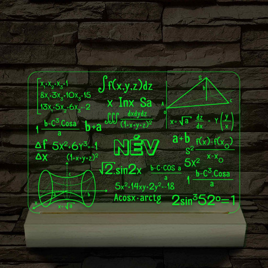 Matematikai-fizikai kollázs – fatalppal egyedi neves 7 színű színváltós 3D led lámpa