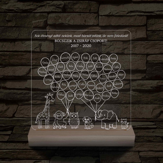 Lufis osztály személyre szabott, színváltós fatalppal 7 színű 3D led lámpa (az állatokon nem módosítunk!!)
