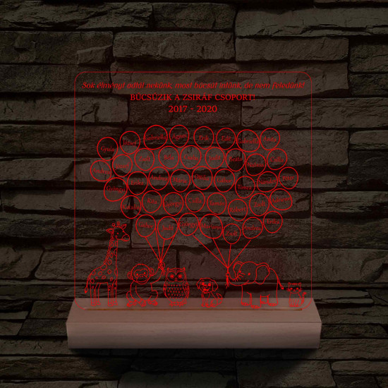 Lufis osztály személyre szabott, színváltós fatalppal 7 színű 3D led lámpa (az állatokon nem módosítunk!!)