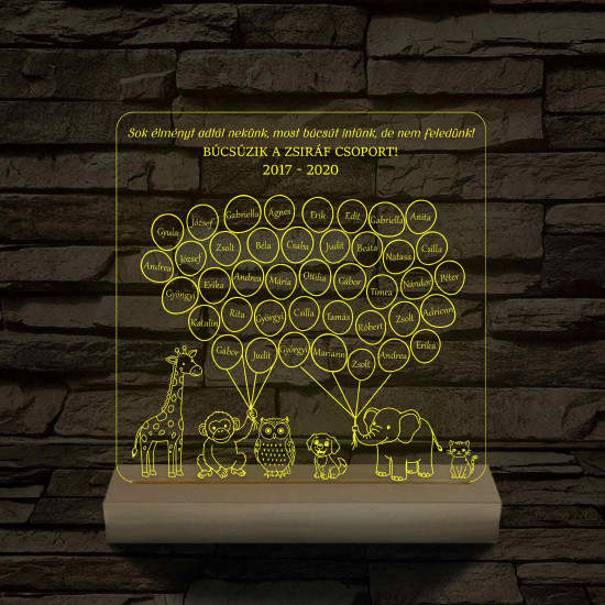 Lufis osztály személyre szabott, színváltós fatalppal 7 színű 3D led lámpa (az állatokon nem módosítunk!!)