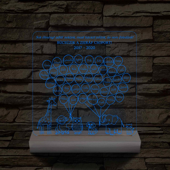 Lufis osztály személyre szabott, színváltós fatalppal 7 színű 3D led lámpa (az állatokon nem módosítunk!!)