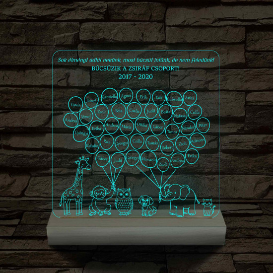 Lufis osztály személyre szabott, színváltós fatalppal 7 színű 3D led lámpa (az állatokon nem módosítunk!!)