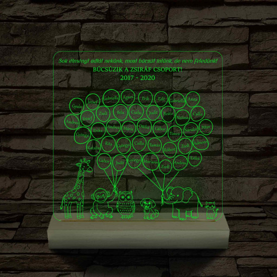 Lufis osztály személyre szabott, színváltós fatalppal 7 színű 3D led lámpa (az állatokon nem módosítunk!!)