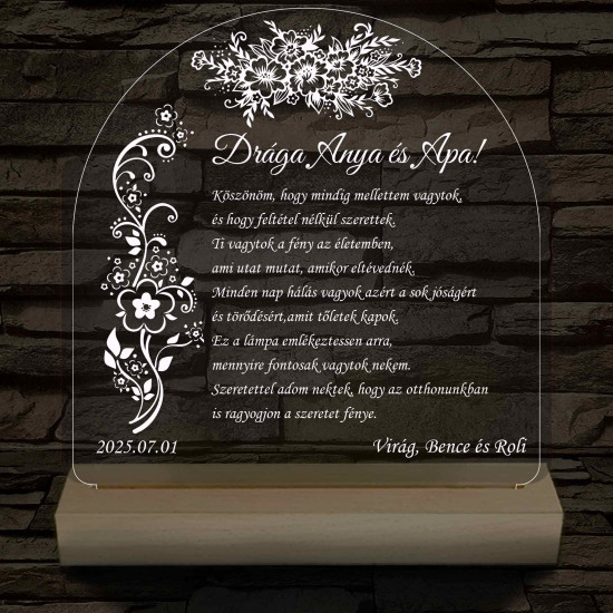 Szülőköszöntő virágokkal – 7 színű, színváltós 3D LED lámpa