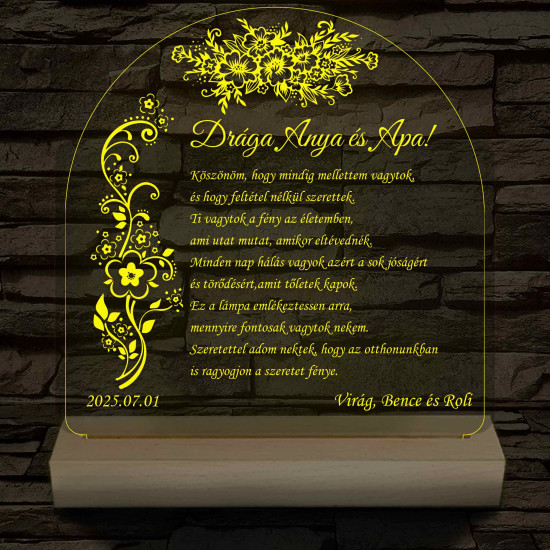 Szülőköszöntő virágokkal – 7 színű, színváltós 3D LED lámpa