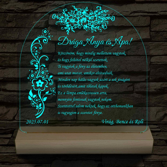 Szülőköszöntő virágokkal – 7 színű, színváltós 3D LED lámpa