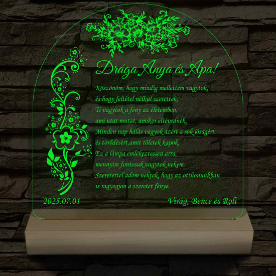 Szülőköszöntő virágokkal – 7 színű, színváltós 3D LED lámpa