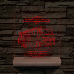 Tűzoltó-katasztrófavédelem emléktábla fa talppal 7 színű,színváltós 3D led lámpa
