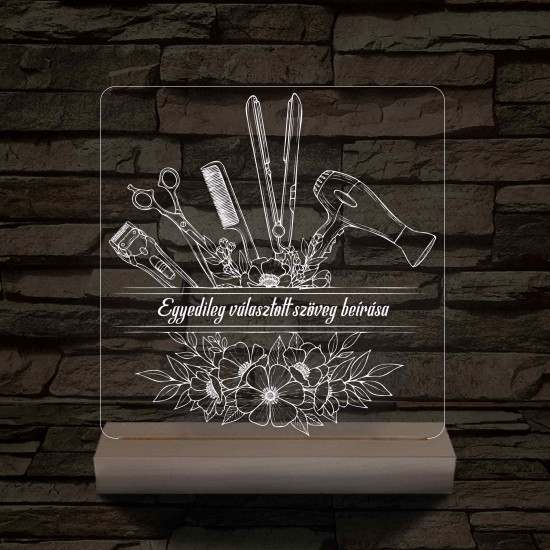 Fodrászcsokor  személyre szabott fatalppal 7 színű 3D led lámpa