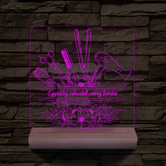 Fodrászcsokor  személyre szabott fatalppal 7 színű 3D led lámpa