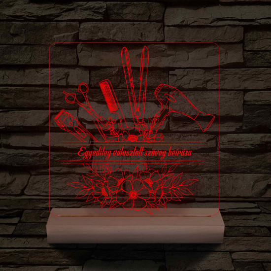 Fodrászcsokor  személyre szabott fatalppal 7 színű 3D led lámpa