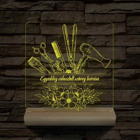 Fodrászcsokor  személyre szabott fatalppal 7 színű 3D led lámpa