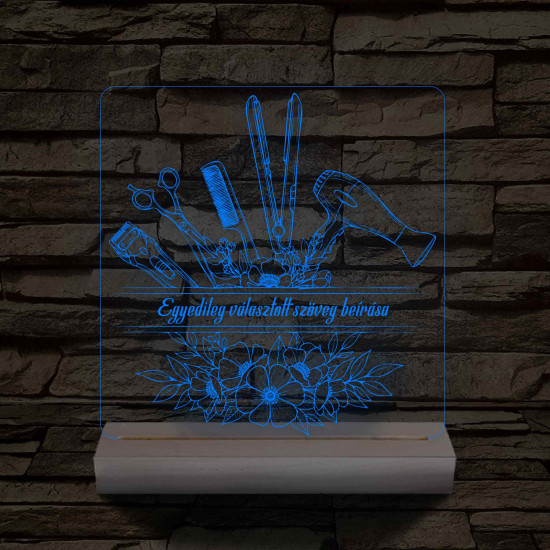 Fodrászcsokor  személyre szabott fatalppal 7 színű 3D led lámpa