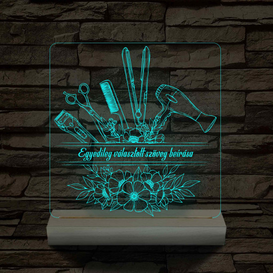 Fodrászcsokor  személyre szabott fatalppal 7 színű 3D led lámpa