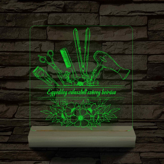 Fodrászcsokor  személyre szabott fatalppal 7 színű 3D led lámpa