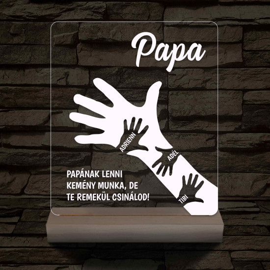 Papa kezekkel - fatalpas, színváltós 3D led lámpa