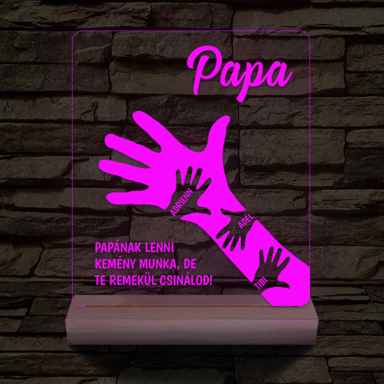 Papa kezekkel - fatalpas, színváltós 3D led lámpa