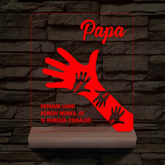 Papa kezekkel - fatalpas, színváltós 3D led lámpa