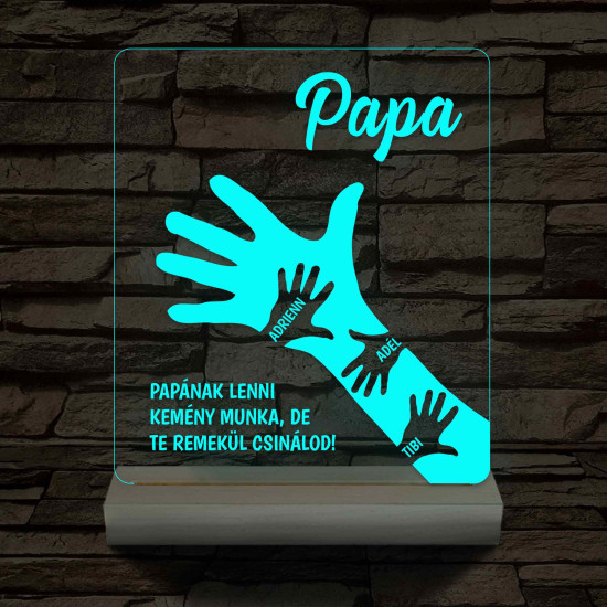 Papa kezekkel - fatalpas, színváltós 3D led lámpa