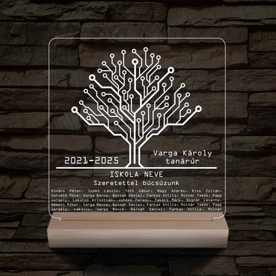 Informatikai IT osztályfa személyre szabott fa talppal 7 színű 3D led lámpa