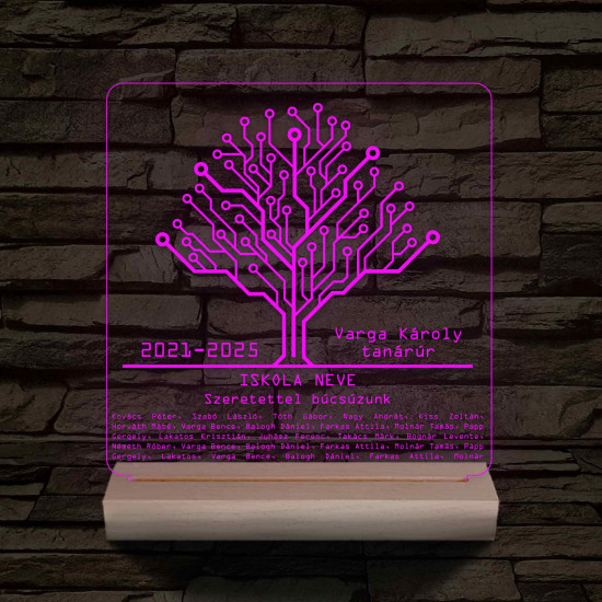 Informatikai IT osztályfa személyre szabott fa talppal 7 színű 3D led lámpa