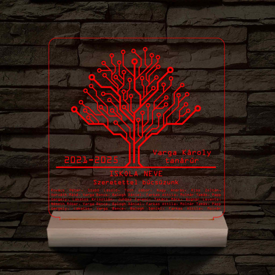 Informatikai IT osztályfa személyre szabott fa talppal 7 színű 3D led lámpa