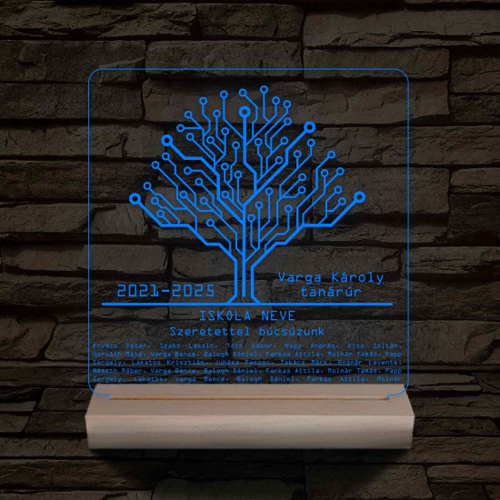 Informatikai IT osztályfa személyre szabott fa talppal 7 színű 3D led lámpa
