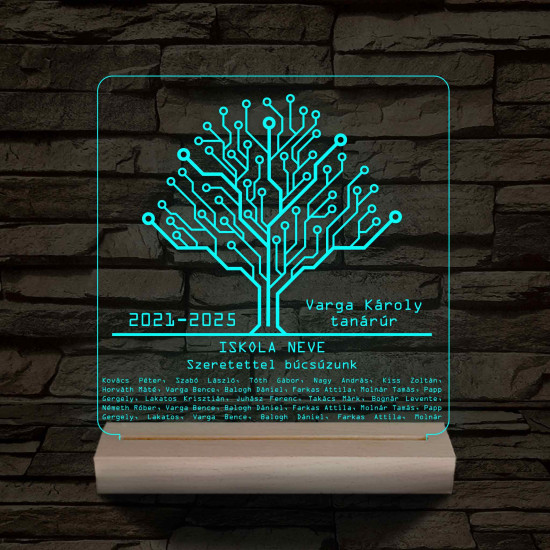 Informatikai IT osztályfa személyre szabott fa talppal 7 színű 3D led lámpa