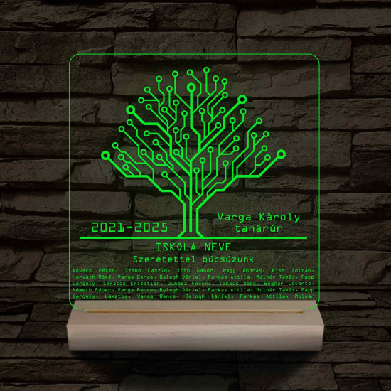 Informatikai IT osztályfa személyre szabott fa talppal 7 színű 3D led lámpa