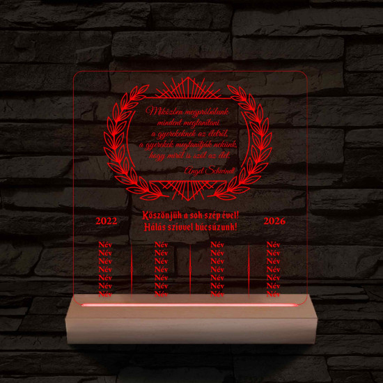 Hálás Szívvel – Pedagógus búcsúajándék 7 színű, színváltós 3D LED lámpa