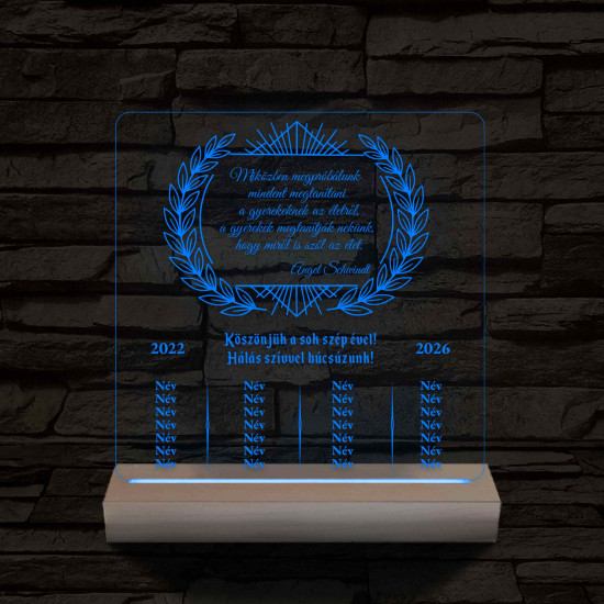Hálás Szívvel – Pedagógus búcsúajándék 7 színű, színváltós 3D LED lámpa
