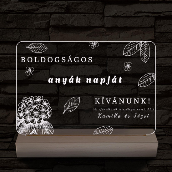 Anyák napjára személyre szabott 20 cm fa talppal 7 színű 3D led lámpa