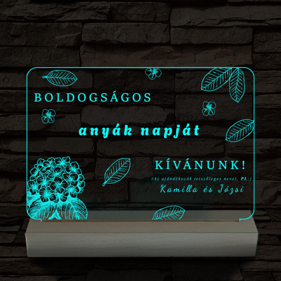 Anyák napjára személyre szabott 20 cm fa talppal 7 színű 3D led lámpa