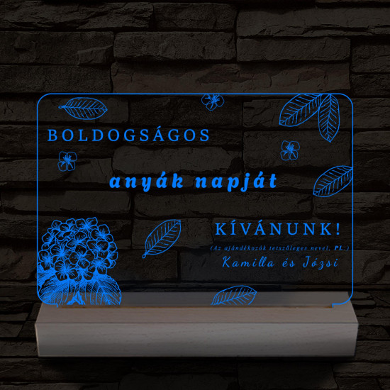 Anyák napjára személyre szabott 20 cm fa talppal 7 színű 3D led lámpa