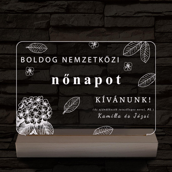 Nemzetközi nőnap egyedi személyre szabott 20 cm fa talppal 7 színű 3D led lámpa