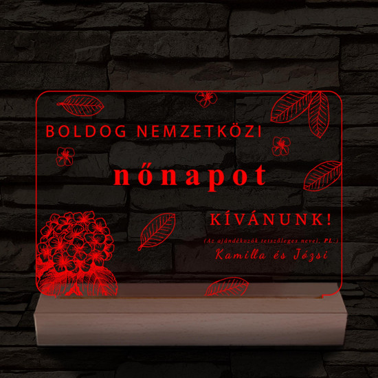 Nemzetközi nőnap egyedi személyre szabott 20 cm fa talppal 7 színű 3D led lámpa