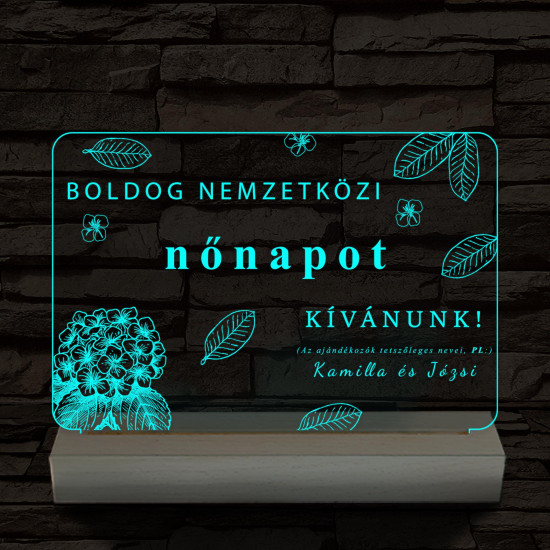 Nemzetközi nőnap egyedi személyre szabott 20 cm fa talppal 7 színű 3D led lámpa