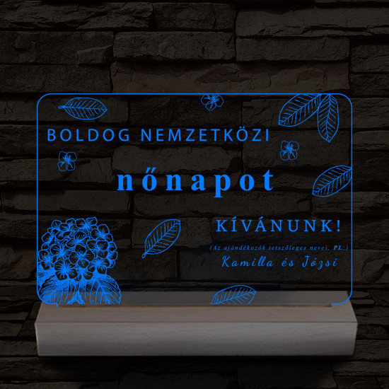 Nemzetközi nőnap egyedi személyre szabott 20 cm fa talppal 7 színű 3D led lámpa