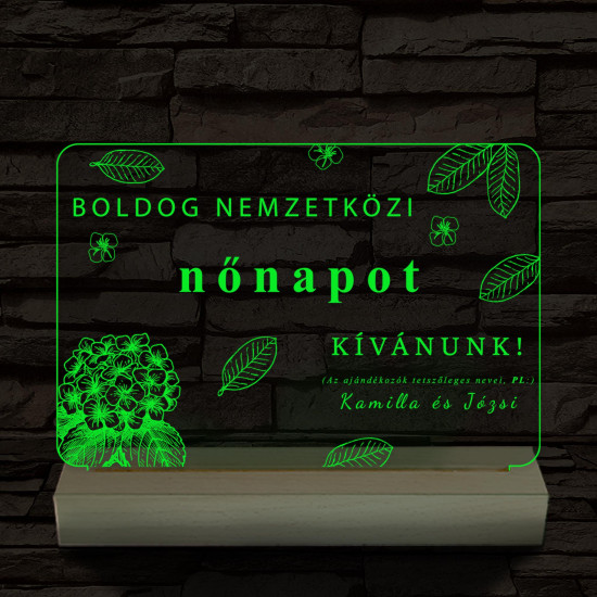 Nemzetközi nőnap egyedi személyre szabott 20 cm fa talppal 7 színű 3D led lámpa