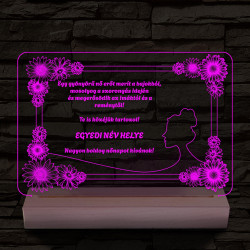 Nőnapi virágos-keretes egyedi személyre szabott 20 cm fa talppal 7 színű 3D led lámpa