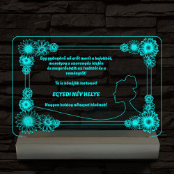 Nőnapi virágos-keretes egyedi személyre szabott 20 cm fa talppal 7 színű 3D led lámpa