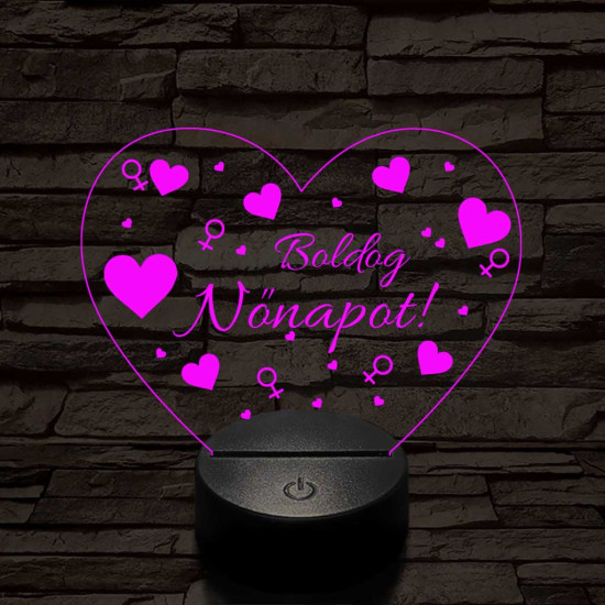 Nőnapos szív-forma 7 színű 3D led lámpa