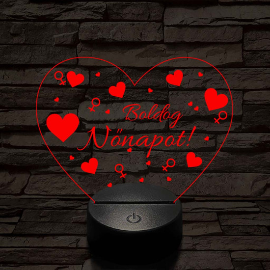 Nőnapos szív-forma 7 színű 3D led lámpa