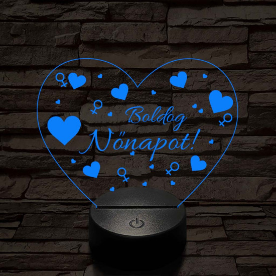 Nőnapos szív-forma 7 színű 3D led lámpa