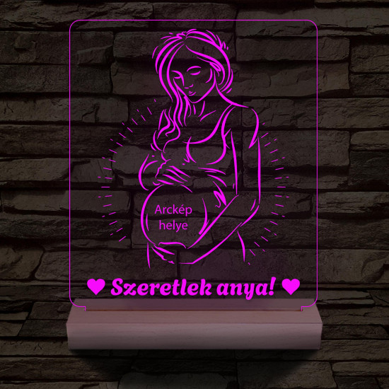Szeretlek anya, egyedi fotógravírozás fatalppal 7 színű 3D led lámpa