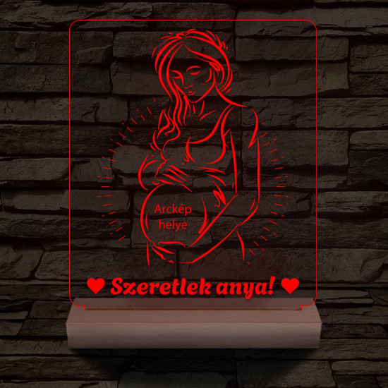 Szeretlek anya, egyedi fotógravírozás fatalppal 7 színű 3D led lámpa